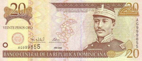 多米尼加 Pick 160 2000年版20 Pesos Oro 纸钞 