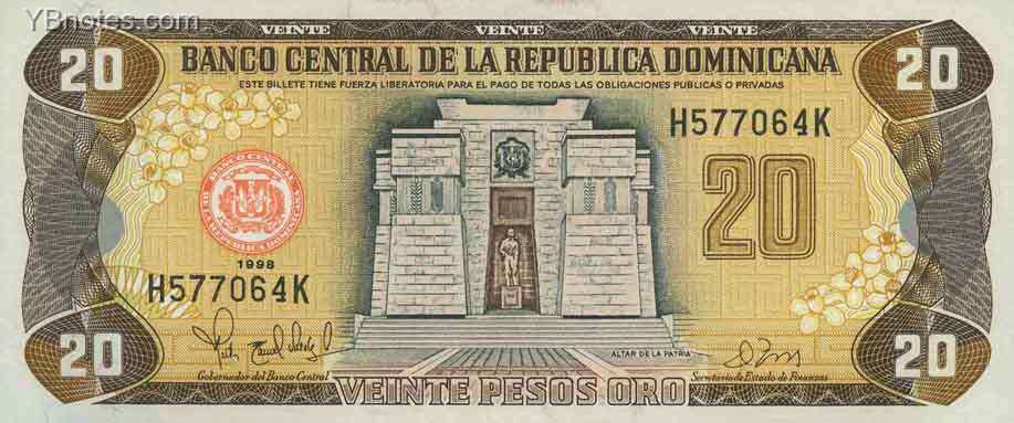 多米尼加 Pick 154 1998年版20 Peso Oro 纸钞 
