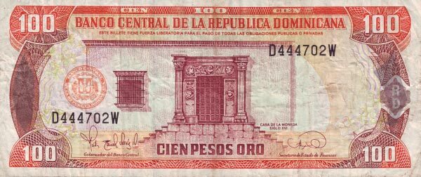 多米尼加 Pick 150 1995年版100 Pesos Oro 纸钞 