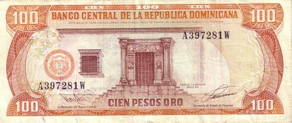 多米尼加 Pick 144 1993年版100 Pesos Oro 纸钞 