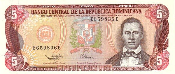 多米尼加 Pick 143 1993年版5 Pesos Oro 纸钞 