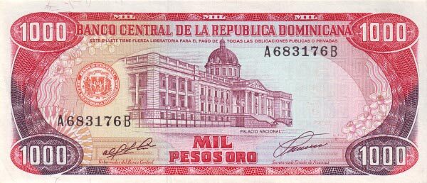 多米尼加 Pick 138 1991年版1000 Pesos Oro 纸钞 