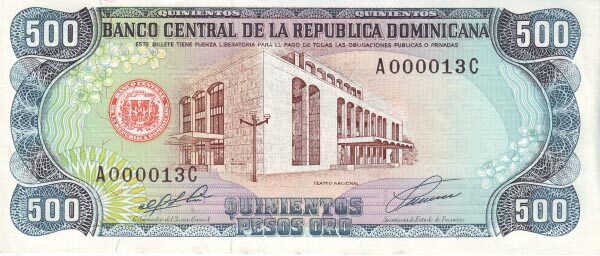 多米尼加 Pick 137 1991年版500 Pesos Oro 纸钞 