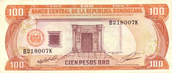 多米尼加 Pick 136 1991年版100 Pesos Oro 纸钞 
