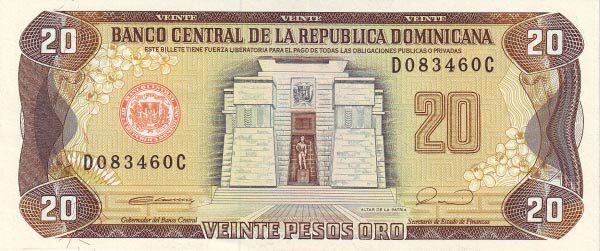 多米尼加 Pick 133 1990年版20 Pesos Oro 纸钞 