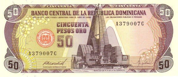 多米尼加 Pick 127 1988年版50 Pesos Oro 纸钞 