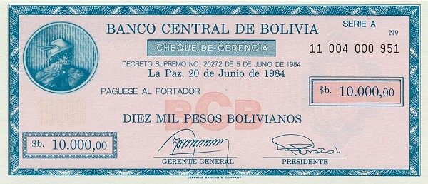 玻利维亚 Pick 186 D.1984年版10000 Pesos Bolivianos 纸钞 