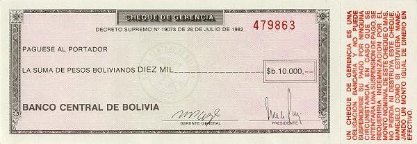 玻利维亚 Pick 173a D.1982年版10000 Pesos Bolivianos 纸钞 