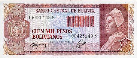 玻利维亚 Pick 171 D.1984.6.5年版100000 Pesos Bolivianos 纸钞 