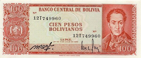 玻利维亚 Pick 164a L.1962年版100 Pesos Bolivianos 纸钞 