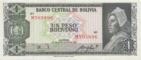 玻利维亚 Pick 158 L.1962年版1 Peso Boliviano 纸钞 