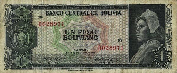 玻利维亚 Pick 152 L.1962年版1 Peso Boliviano 纸钞 