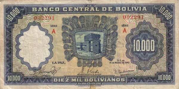 玻利维亚 Pick 137 D.1942年版10000 Bolivianos 纸钞 