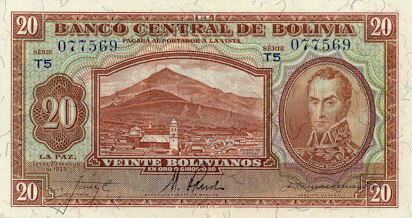 玻利维亚 Pick 131 L.1928年版20 Bolivianos 纸钞 