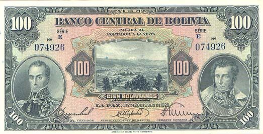 玻利维亚 Pick 125 L.1928年版100 Bolivianos 纸钞 