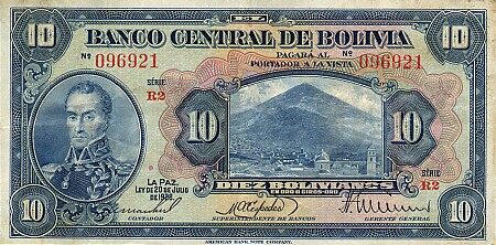 玻利维亚 Pick 121 L.1928年版10 Bolivianos 纸钞 