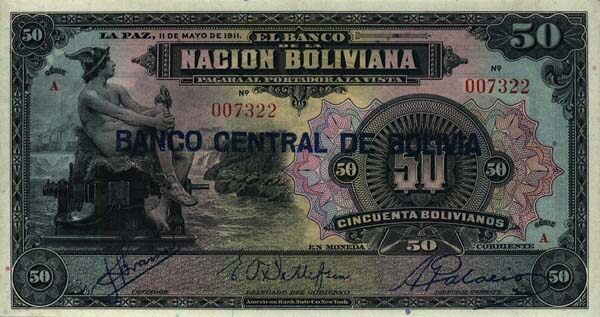 玻利维亚 Pick 116 ND1929年版50 Bolivianos 纸钞 