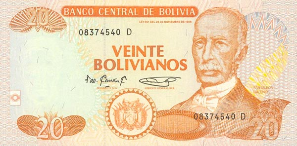 玻利维亚 Pick 219 L.1986年版20 Bolivianos 纸钞 