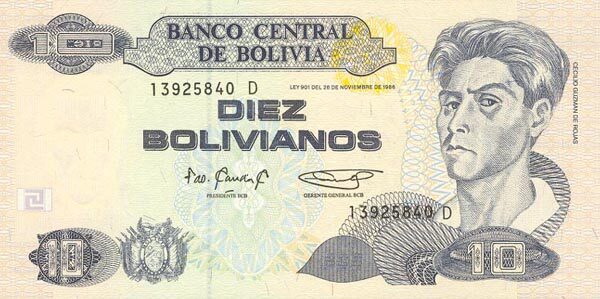 玻利维亚 Pick 218 L.1986年版10 Bolivianos 纸钞 