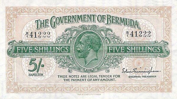 百慕大 Pick 03b ND1935年版5 Shillings 纸钞 