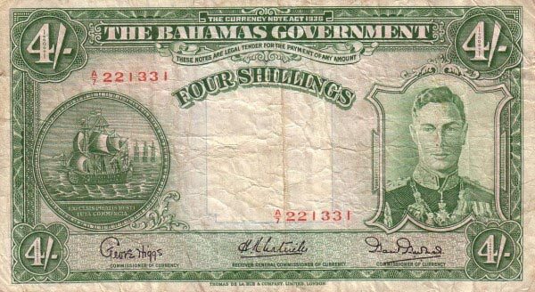 巴哈马 Pick 09e L.1936年版4 Shillings 纸钞 