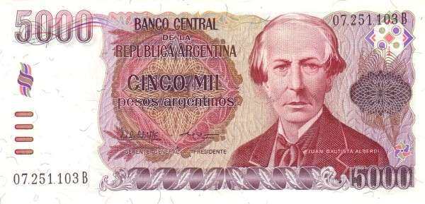 阿根廷 Pick 318 ND1984-85年版5000 Pesos Argentinos 纸钞 