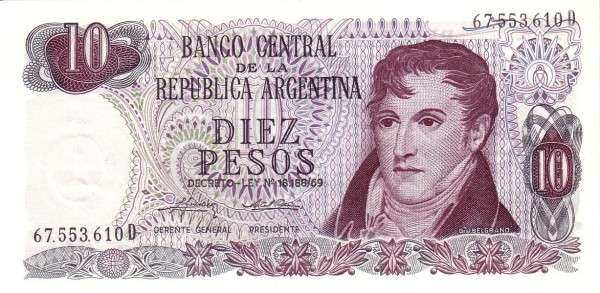 阿根廷 Pick 295 ND1973-76年版10 Pesos 纸钞 