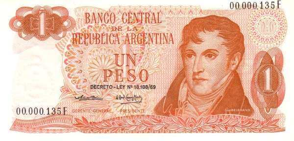 阿根廷 Pick 293 ND1974年版1 Peso 纸钞 