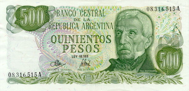 阿根廷 Pick 292 ND1972-73年版500 Pesos 纸钞 