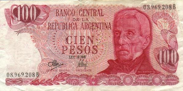 阿根廷 Pick 291 ND1971-73年版100 Pesos 纸钞 