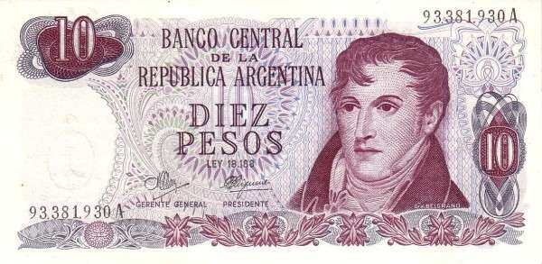 阿根廷 Pick 289 ND1970-73年版10 Pesos 纸钞 