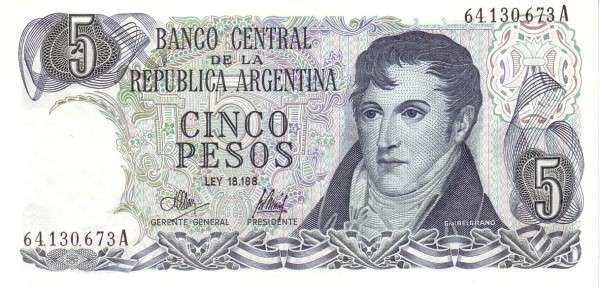 阿根廷 Pick 288 ND1971-73年版5 Pesos 纸钞 