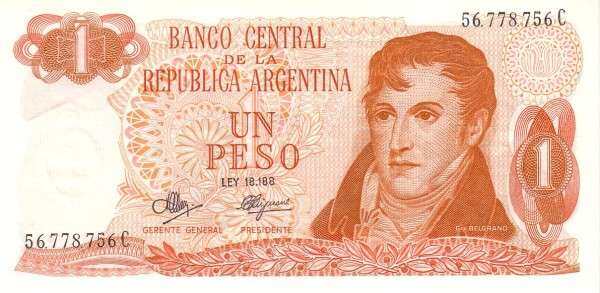 阿根廷 Pick 287 ND1970-73年版1 Peso 纸钞 