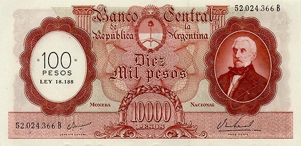 阿根廷 Pick 286 ND1969-71年版100 Pesos 纸钞 
