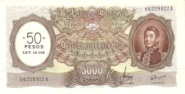 阿根廷 Pick 285 ND1969-71年版50 Pesos 纸钞 