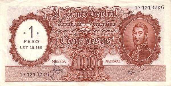 阿根廷 Pick 282 ND1969-71年版1 Peso 纸钞 