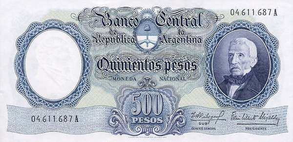 阿根廷 Pick 278a ND1964-69年版500 Pesos 纸钞 