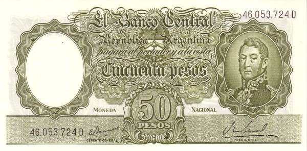 阿根廷 Pick 276 ND1968-69年版50 Pesos 纸钞 