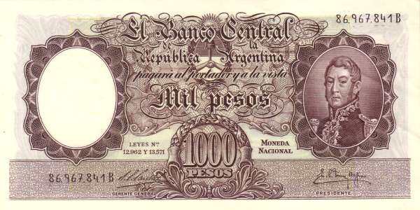 阿根廷 Pick 274 ND1951年版1000 Pesos 纸钞 