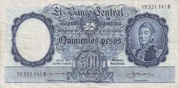 阿根廷 Pick 273a ND1954-64年版500 Pesos 纸钞 