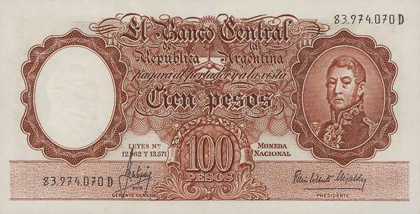 阿根廷 Pick 272c ND1957-67年版100 Pesos 纸钞 