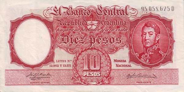 阿根廷 Pick 270a ND1951年版10 Pesos 纸钞 