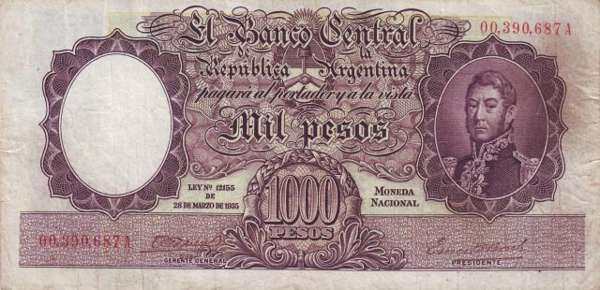 阿根廷 Pick 269a 1935.3.28年版1000 Pesos 纸钞 