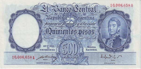 阿根廷 Pick 268b 1935.3.28年版500 Pesos 纸钞 