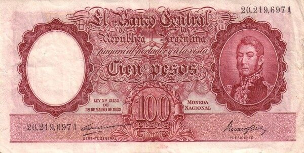 阿根廷 Pick 267b 1935.3.28年版100 Pesos 纸钞 