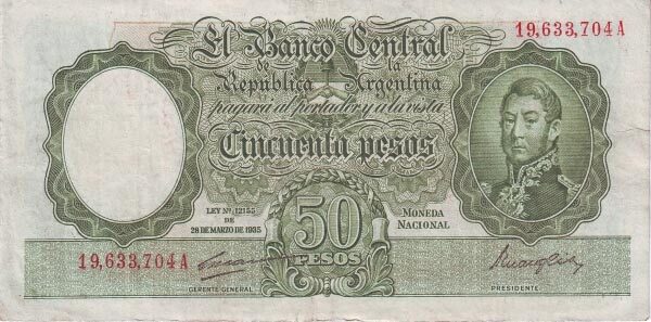 阿根廷 Pick 266b 1935.3.28年版50 Pesos 纸钞 
