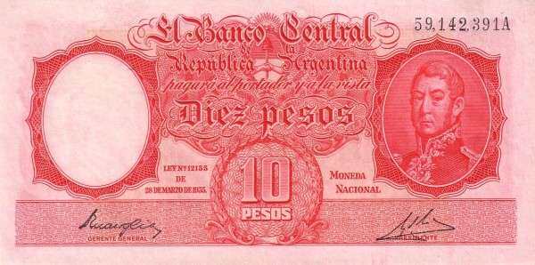 阿根廷 Pick 265 L.1935年版10 Pesos 纸钞 