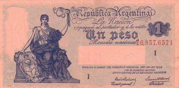 阿根廷 Pick 251a ND1935年版1 Peso 纸钞 