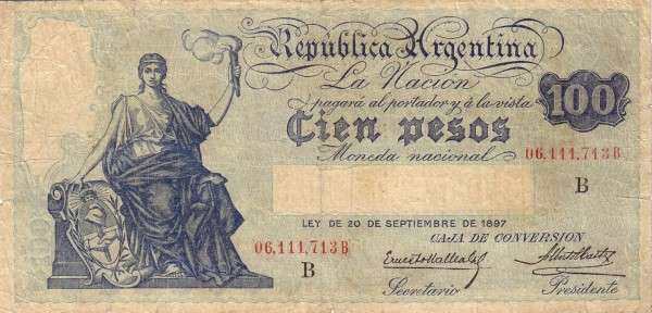阿根廷 Pick 247b ND1925-32年版100 Pesos 纸钞 