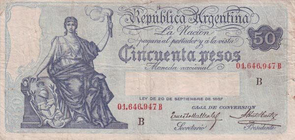 阿根廷 Pick 246b ND1925-32年版50 Pesos 纸钞 